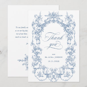Carte De Remerciements Élégant Mariage couleur bleu couleur orné victorie