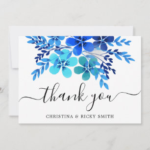 Carte De Remerciements Elégant Mariage d'aquarelle bleu