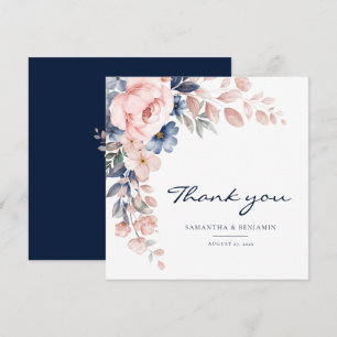 Carte De Remerciements Élégant Mariage d'aquarelle bleu rose floral