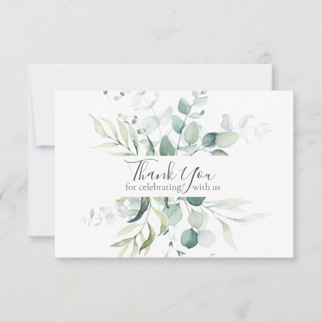 Carte De Remerciements Elégant Mariage d'aquarelle botanique Eucalyptus (Devant)