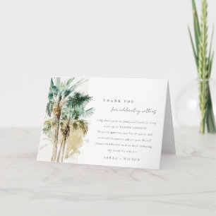 Carte De Remerciements Elégant Mariage d'aquarelle tropicale palmiers