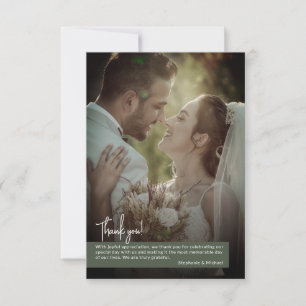 Carte De Remerciements Élégant Mariage de bannière photo verte de la mous
