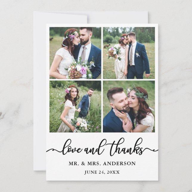 Carte De Remerciements Élégant Mariage de calligraphie 4 Photo Collage (Devant)