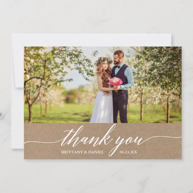 Carte De Remerciements Élégant Mariage de calligraphie moderne Kraft (Devant)