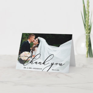 Carte De Remerciements Élégant Mariage de calligraphie moderne plié