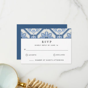 Carte De Remerciements Élégant Mariage de carrelage bleu grec