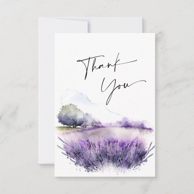 Carte De Remerciements Élégant Mariage de champ de fleurs de lavande aqua (Devant)