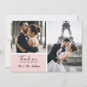 Carte De Remerciements Élégant Mariage de Collage de photos Pink 2