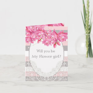 Carte De Remerciements Élégant Mariage de dentelle florale rose et gris