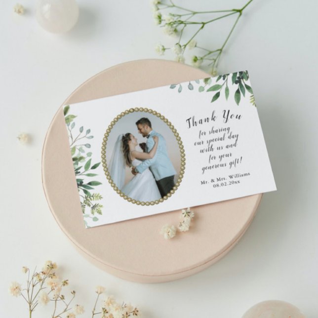 Carte De Remerciements Élégant mariage de feuillage et de perle d'or (Créateur téléchargé)