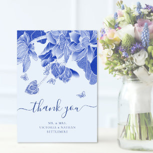 Carte De Remerciements Élégant Mariage de fleurs de papillon bleu