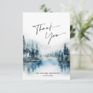 Carte De Remerciements Elégant Mariage de forêt de Foggy Aquarelle