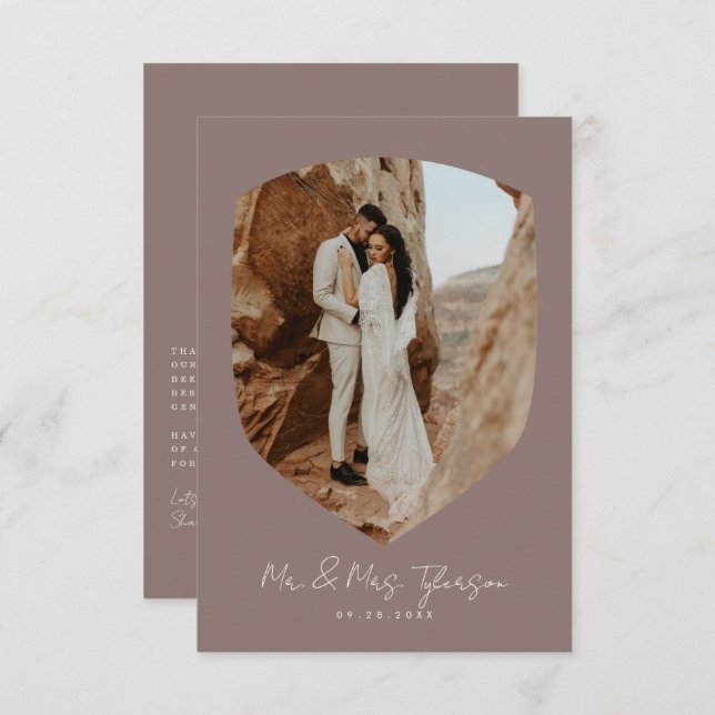 Carte De Remerciements Élégant Mariage de photo encadrée manuscrite Mauve (Devant / Derrière)