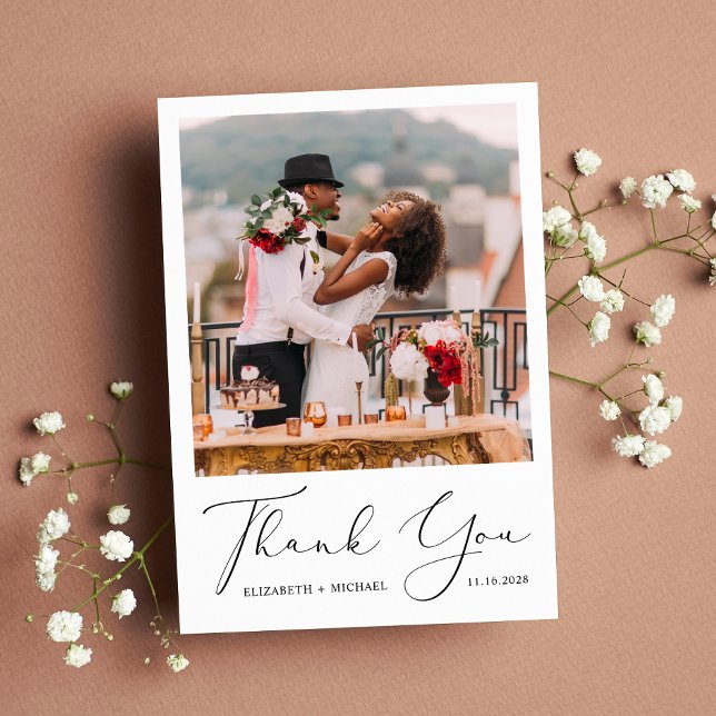 Carte De Remerciements Élégant Mariage de photos de script (Créateur téléchargé)