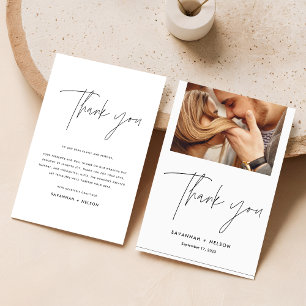 Carte De Remerciements Élégant Mariage de script avec photo