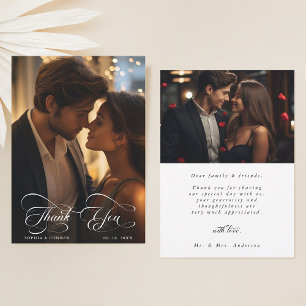 Carte De Remerciements Élégant Mariage de script classique 2 photo