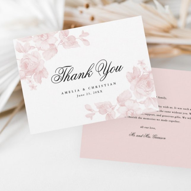 Carte De Remerciements Élégant Mariage de script floral (Créateur téléchargé)