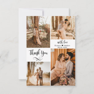 Carte De Remerciements Élégant Mariage de script multiple photo collage q