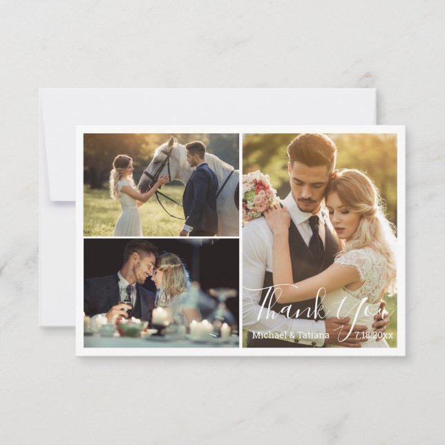 Carte De Remerciements élégant mariage de script simple 3 photos (Devant)
