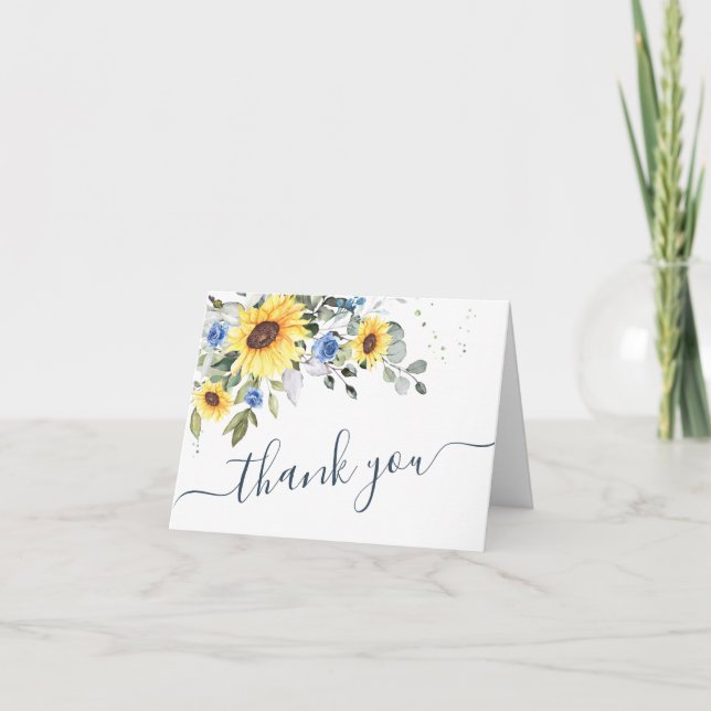 Carte De Remerciements Élégant Mariage de tournesol Eucalyptus (Devant)