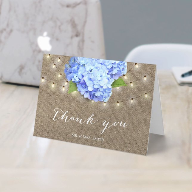 Carte De Remerciements Élégant Mariage d'été à fleurs d'Hydrangea bleu (Créateur téléchargé)
