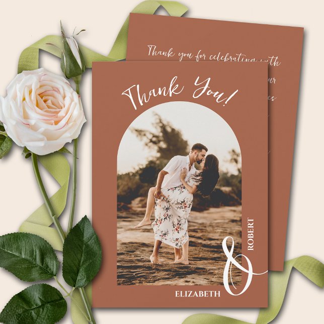 Carte De Remerciements Élégant Mariage en terre cuite Photo (Créateur téléchargé)