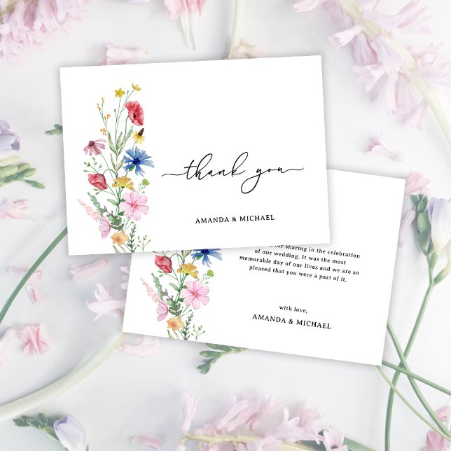 Carte De Remerciements Élégant Mariage Fleur sauvage (Créateur téléchargé)