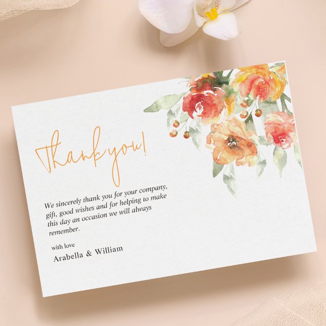 Carte De Remerciements Elégant Mariage floral Apricot aquarelle (Créateur téléchargé)