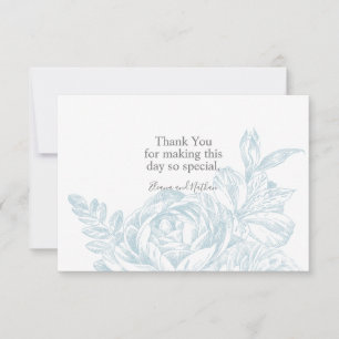 Carte De Remerciements Élégant Mariage floral bleu blanc