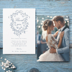 Carte De Remerciements Élégant Mariage Floral Bleu Français Photo