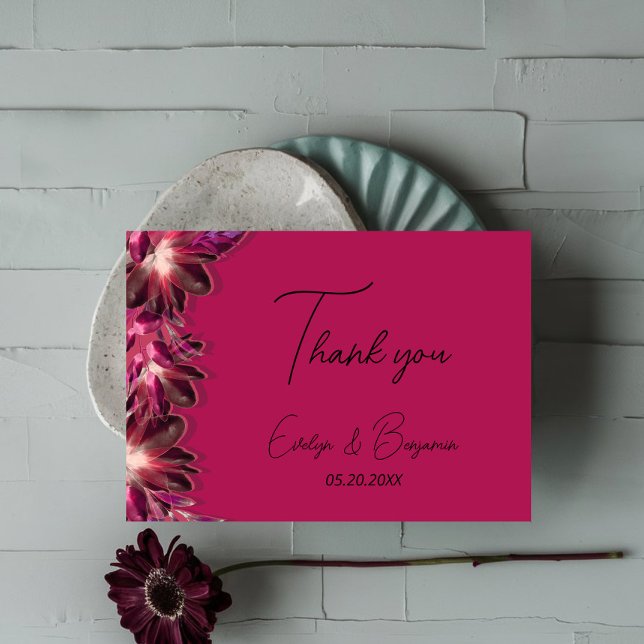 Carte De Remerciements Élégant mariage floral Bourgogne (Créateur téléchargé)