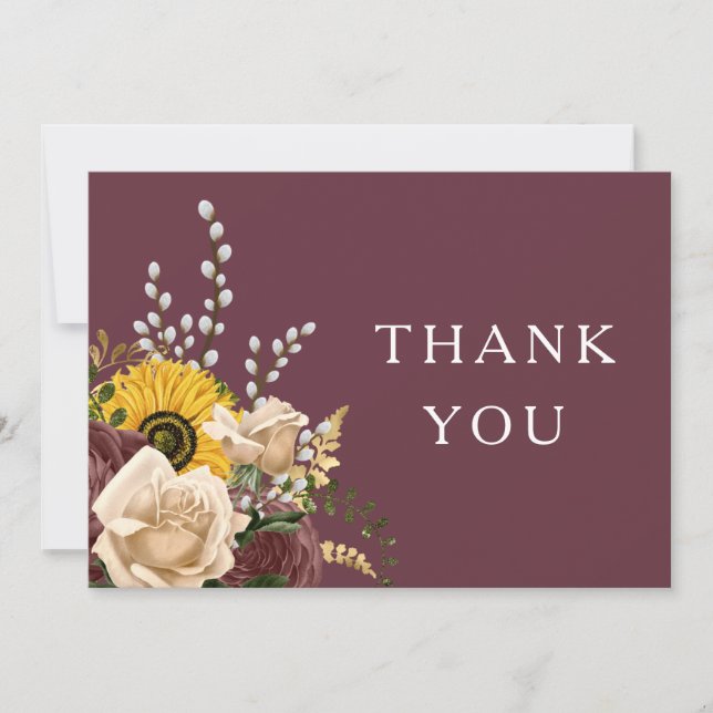 Carte De Remerciements Élégant Mariage floral de Bourgogne (Devant)