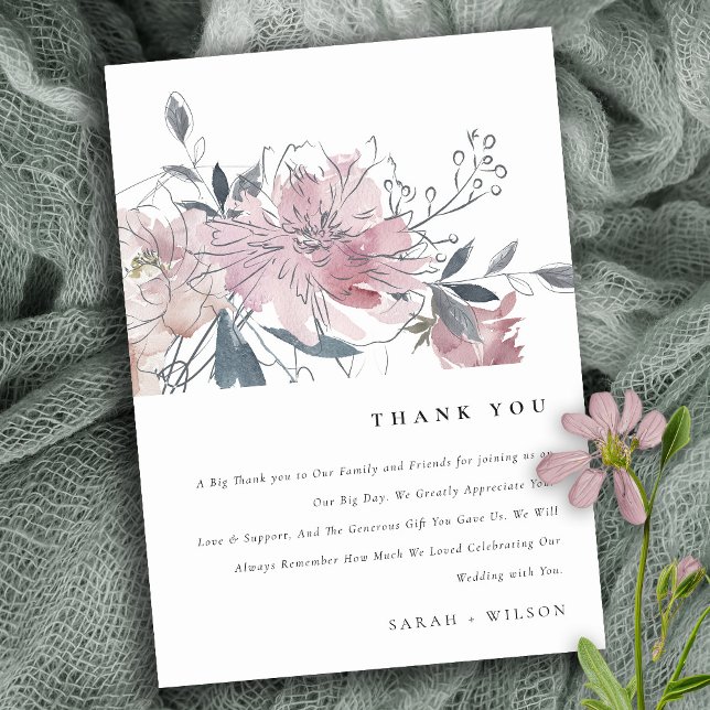 Carte De Remerciements Elégant Mariage floral de couleur rousse (Créateur téléchargé)