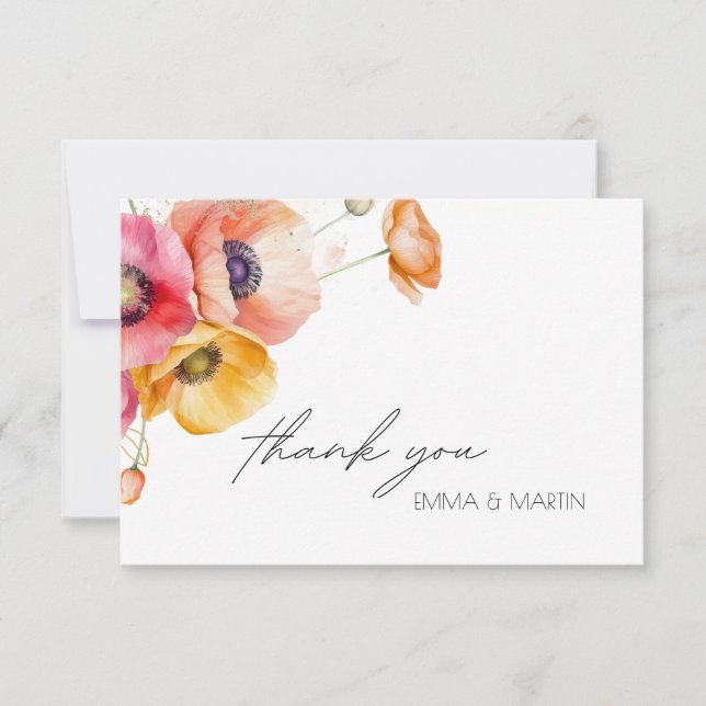 Carte De Remerciements Élégant Mariage floral de l'aquarelle (Devant)