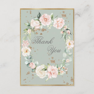 Carte De Remerciements Elégant Mariage Floral Gold Sage Vert Aquarelle