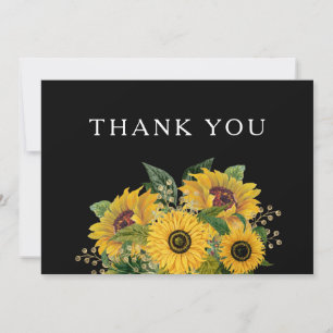 Carte De Remerciements Élégant Mariage floral noir