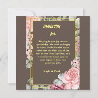 Carte De Remerciements Élégant Mariage floral rose de Bourgogne