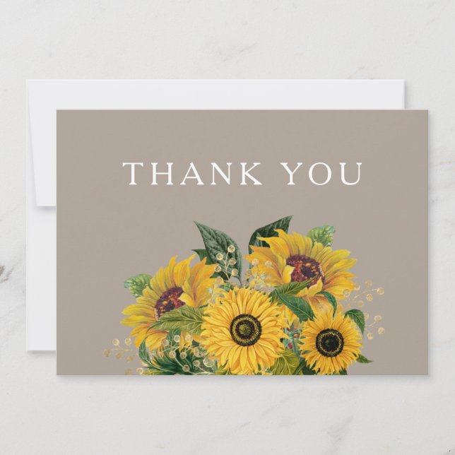 Carte De Remerciements Élégant Mariage floral Taupe (Devant)