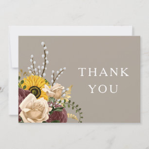 Carte De Remerciements Élégant Mariage floral Taupe