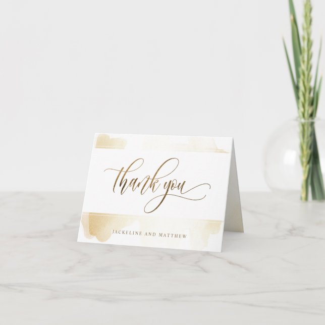 Carte De Remerciements Élégant mariage Golden Yellow Brush Strokes (Devant)