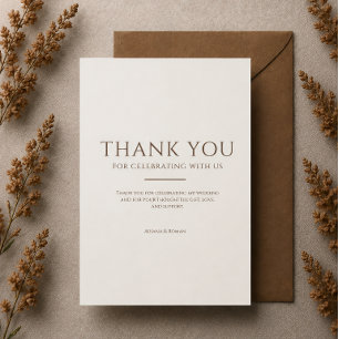 Carte De Remerciements Élégant Mariage Moderne Minimaliste Marron Mocha