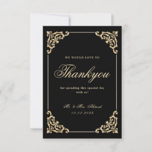 Carte De Remerciements Élégant Mariage musulman d'or noir
