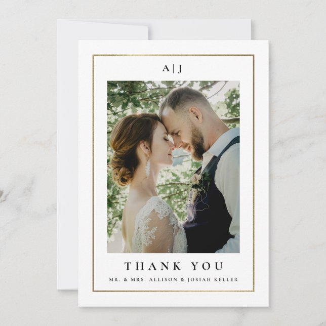 Carte De Remerciements Élégant Mariage noir et blanc (Devant)