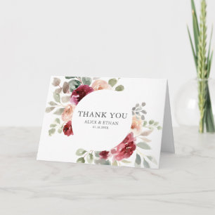 Carte De Remerciements Elégant Mariage photo de Fleur Bourgogne Eucalyptu
