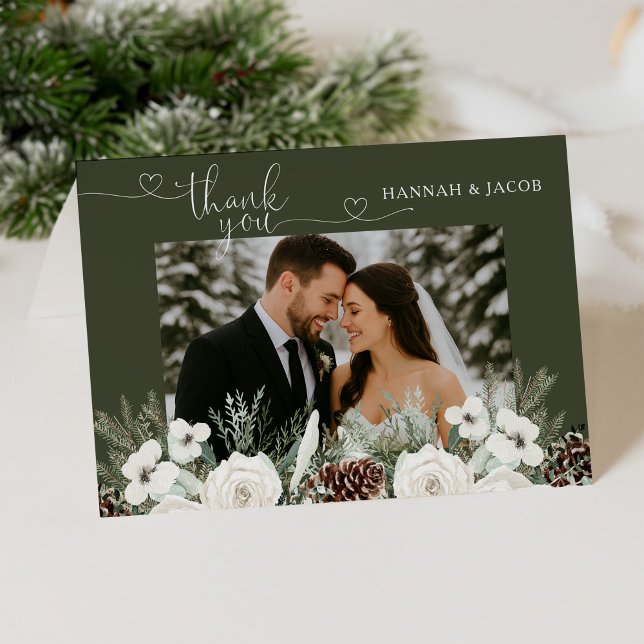 Carte De Remerciements Élégant Mariage photo de pin d'hiver (Créateur téléchargé)