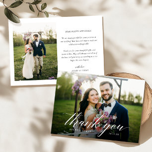 Carte De Remerciements Élégant Mariage photo de script moderne