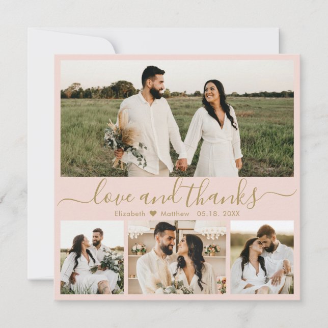 Carte De Remerciements Élégant Mariage photo de script rose et or (Devant)