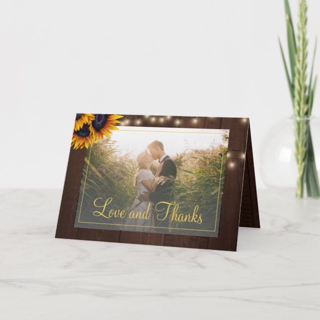 Carte De Remerciements Elégant mariage photo de tournesol rustique (Devant)