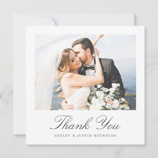 Carte De Remerciements Élégant Mariage photo de typographie (Devant)