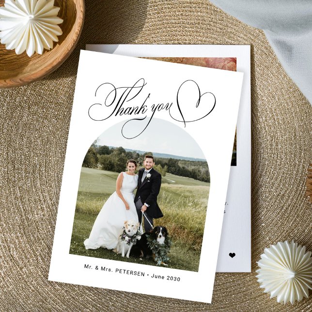 Carte De Remerciements Élégant mariage photo en arc (Créateur téléchargé)
